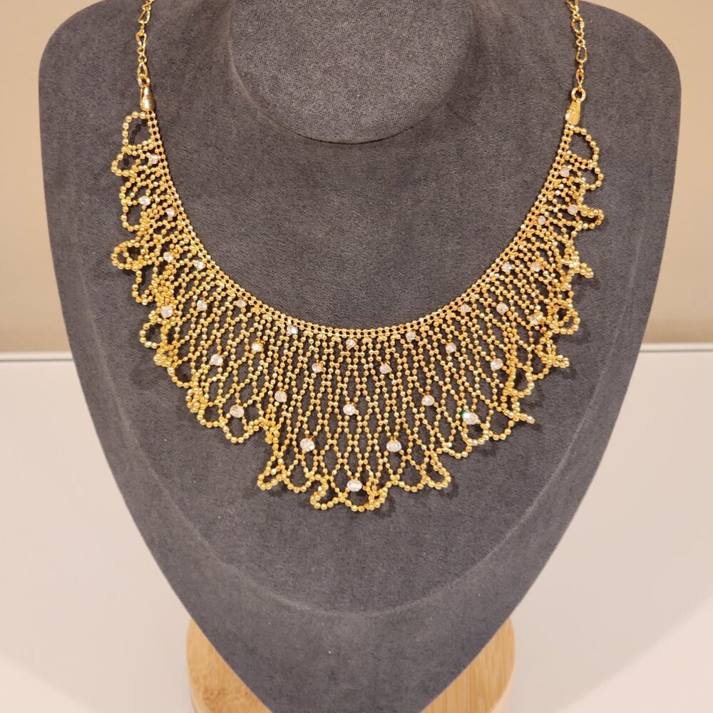 Brand New!! MORANA| Gold toned Soft Glistening Bib Draped Crystal Necklace
